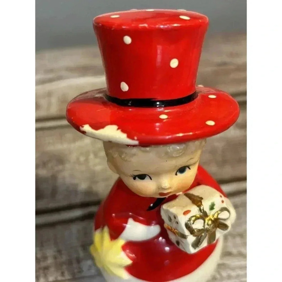 Vintage Christmas Boy Figurine Present Gift Star Japan Polka Dot Top Hat - Picture 2 of 8